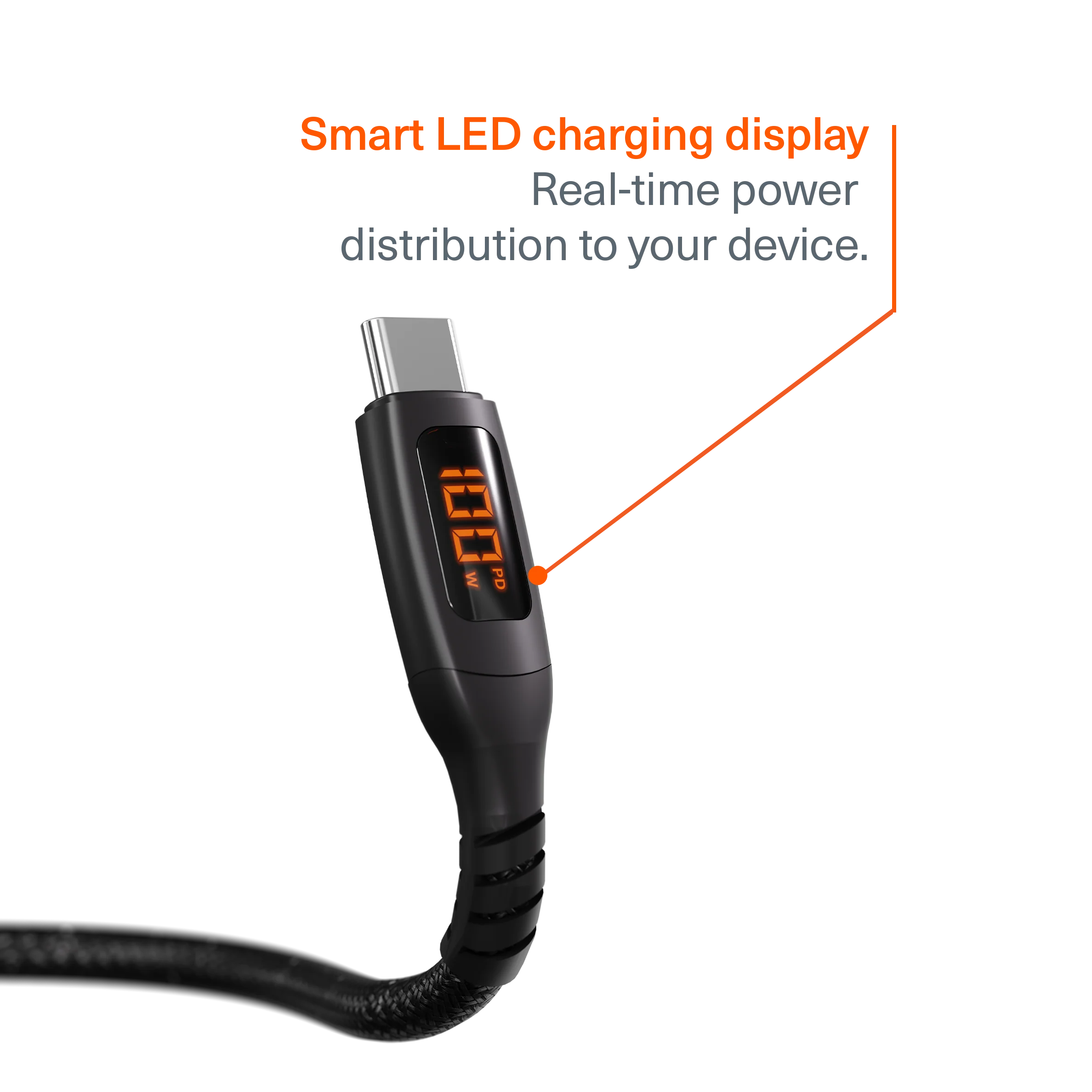 100W USB-C to USB-C LED Cable - 50CM - Image 3